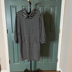Striped Hoodie Dress Long Sleeve Casual Mini‎ Dress Black White